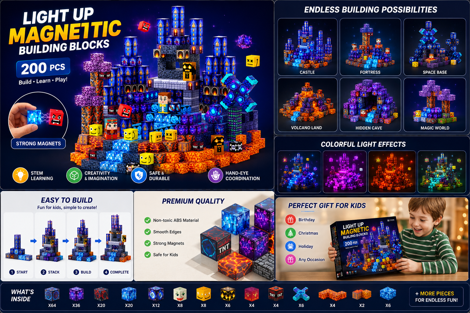 Galaxy Builder™ | 200PCS Light-Up Magnetic Building Blocks