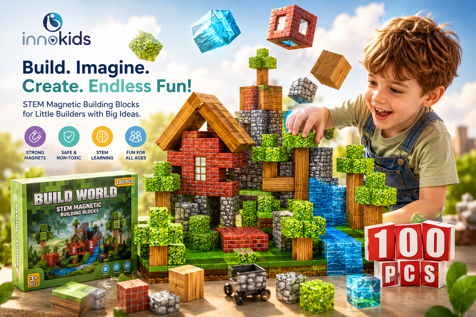 INNOKIDS MagnaGenius™ | 100 PCS Magnetic Building Blocks