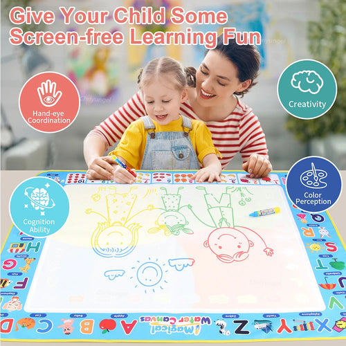 100x80CM Magic Water Drawing Mat with Reusable Magic Pens, Drawing Board Toy for Kids, Doodle Montessori Painting 39X31 Inches