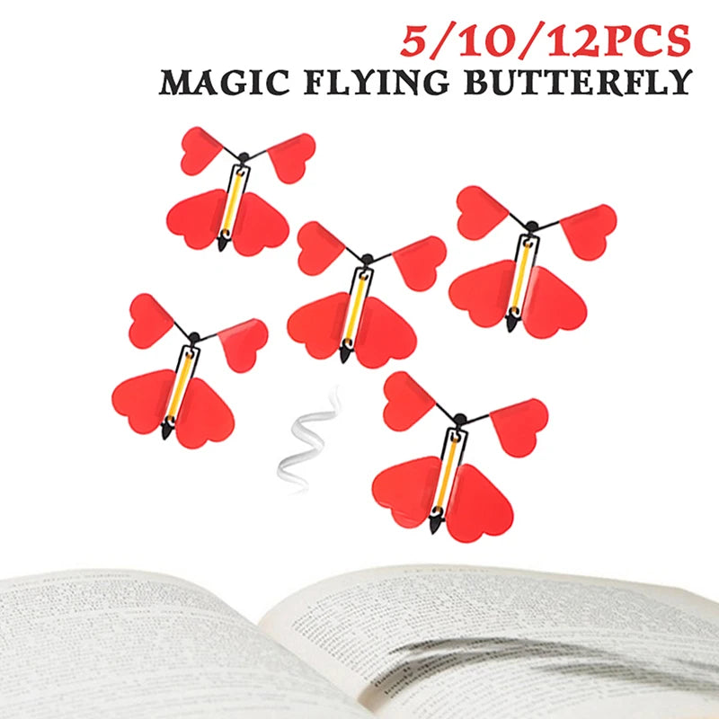 5/10/12Pcs Magic Wind Up Flying Butterfly Toy Novelty Magic Toys Rubber Band Powered Wind Up Magic Tricks Toys Party Favor