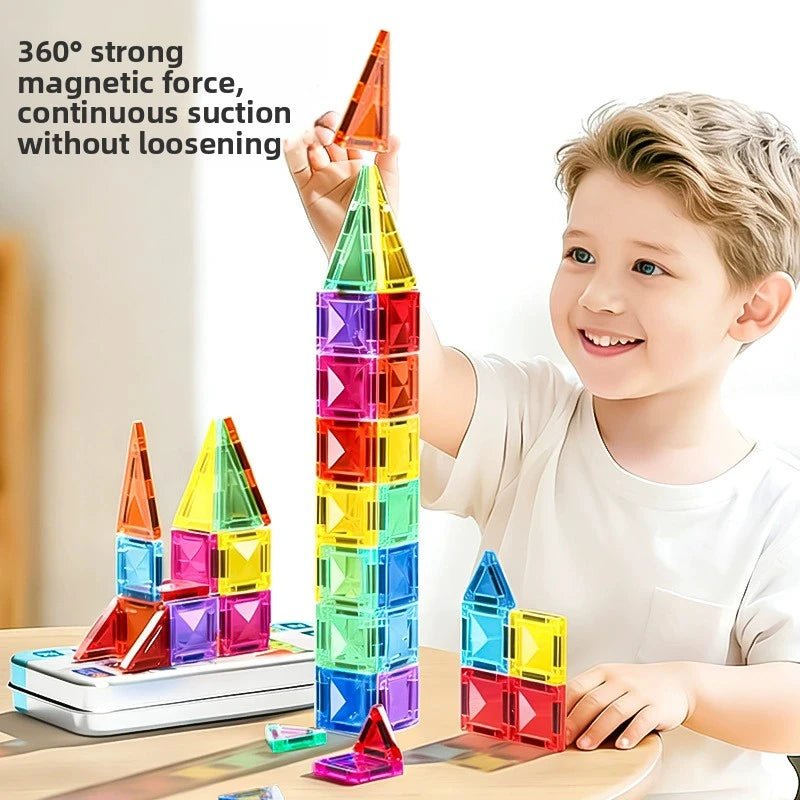 Children's Magnetic Tiles Mini Size Magnetic Building Blocks Construction Set Portable Iron Box Educational Magnet Toys Gift