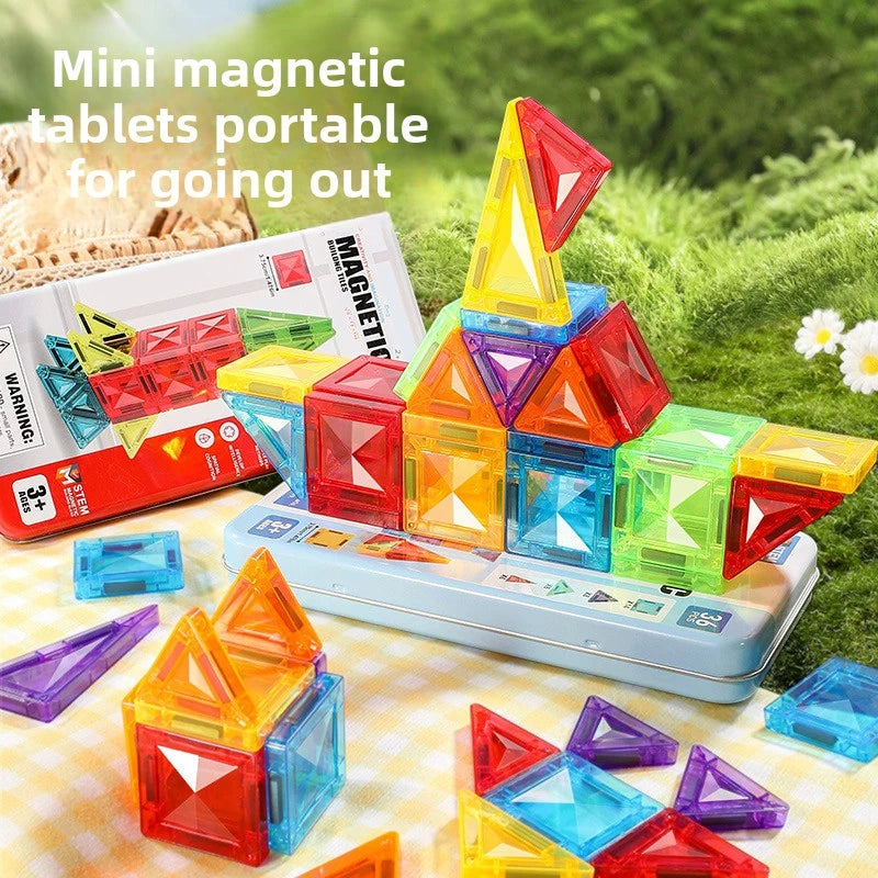 Children's Magnetic Tiles Mini Size Magnetic Building Blocks Construction Set Portable Iron Box Educational Magnet Toys Gift