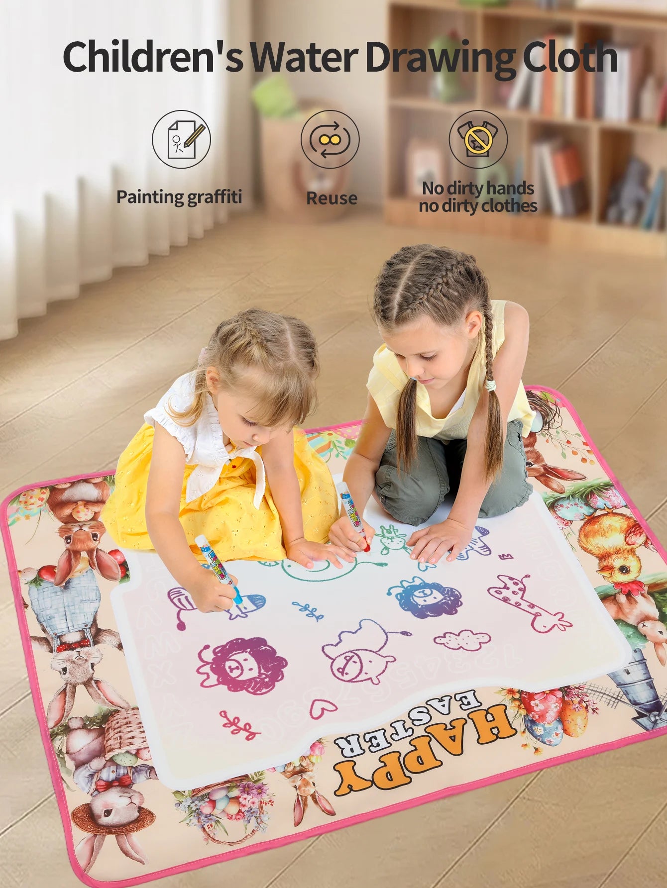 Easter Kids Magic Water Drawing Mat - Reusable Mess-Free Painting Pad, Educational Art Toy with Pen for Toddlers Easter Gift