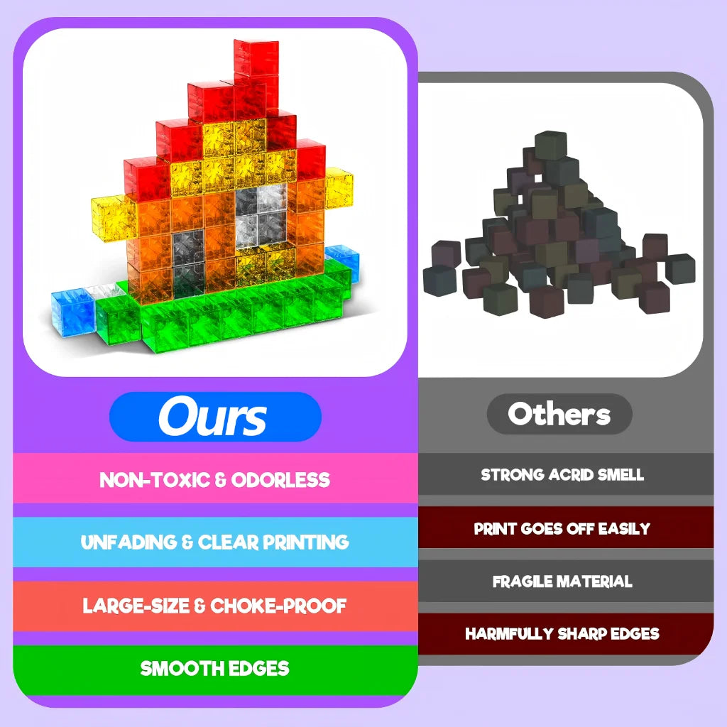 Magnetic Building Blocks Toy Transparent Magnet Blocks Brick Cubes STEM Education Sensory Best Gifts Toys for Children Boy Girl