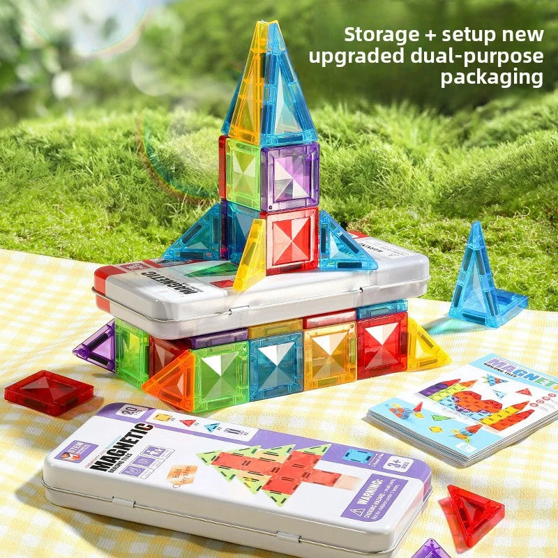 Children's Magnetic Tiles Mini Size Magnetic Building Blocks Construction Set Portable Iron Box Educational Magnet Toys Gift