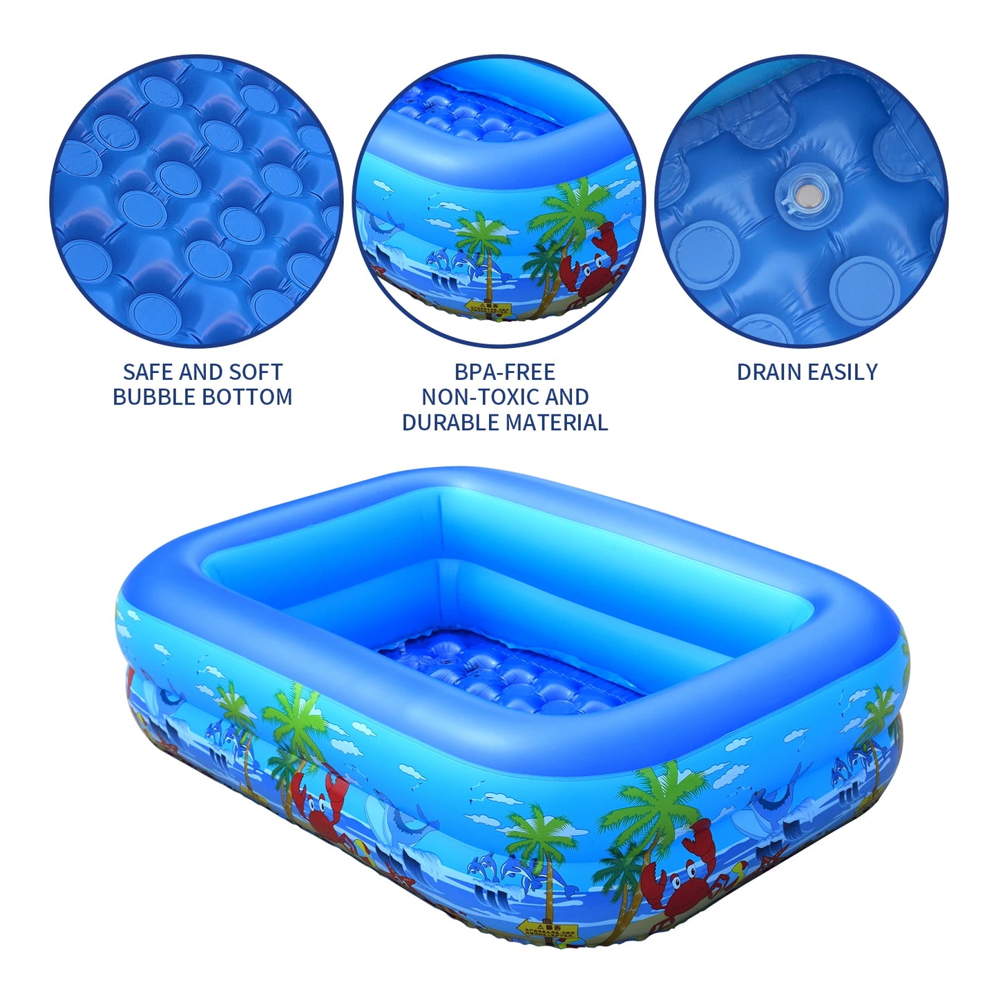 Inflatable Ball Pit Pool for Kids, Toddlers,, Blow Up PVC Swimming Pool for Indoor Outdoor Water Summer Party Backyard, Blue